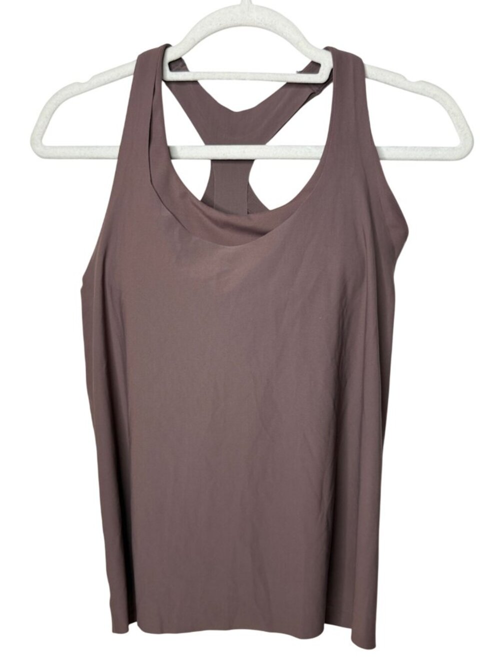 Athleta S Brown Racerback Tank Built In Bra Open Back Athleisure Minimalist Yoga